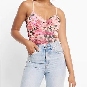 Express Body Contour Floral Mesh Cami Thong Bodysuit With Removable Cups XL NWT